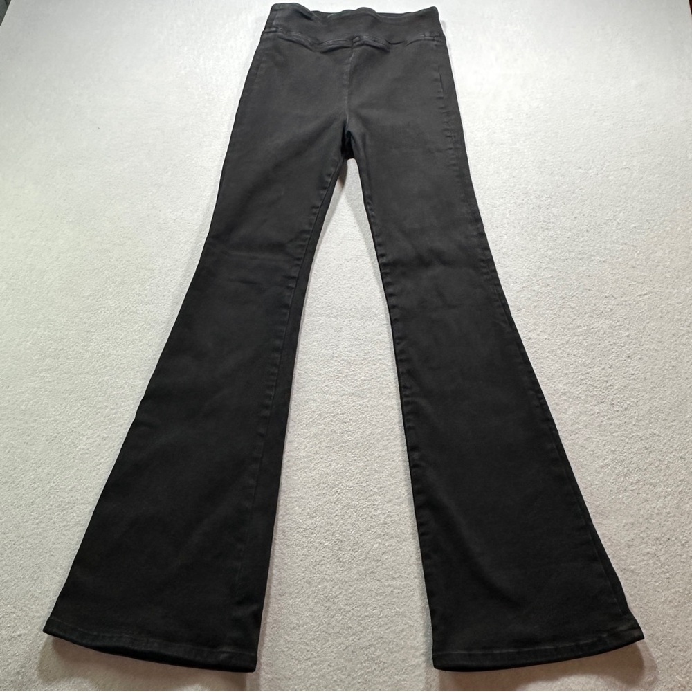 FRAME Jet Set Flare Jeans Womens Size 1‎ Black Sheen Noir High Stretch Denim - Picture 2 of 12